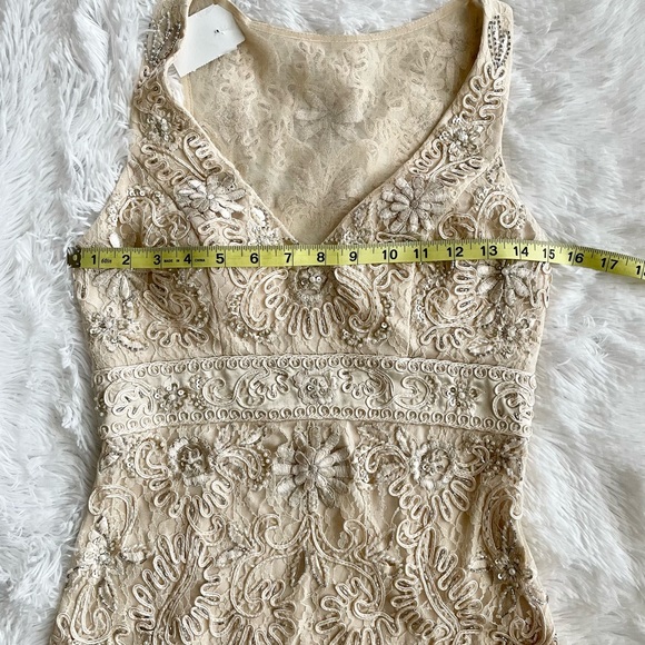 Sue Wong Lace Beaded Embroidered Cocktail Dress Sleeveless N3502 Ecru Wedding - Picture 10 of 13